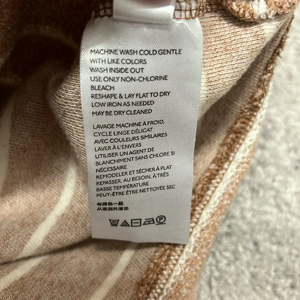 Anthropologie Striped White & Beige, Half & Half, Exposed Stitching Sweater - Picture 5 of 6